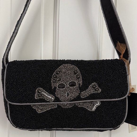 Viral Skull Embellished Black Beaded Shoulder Bag - Picture 1 of 4